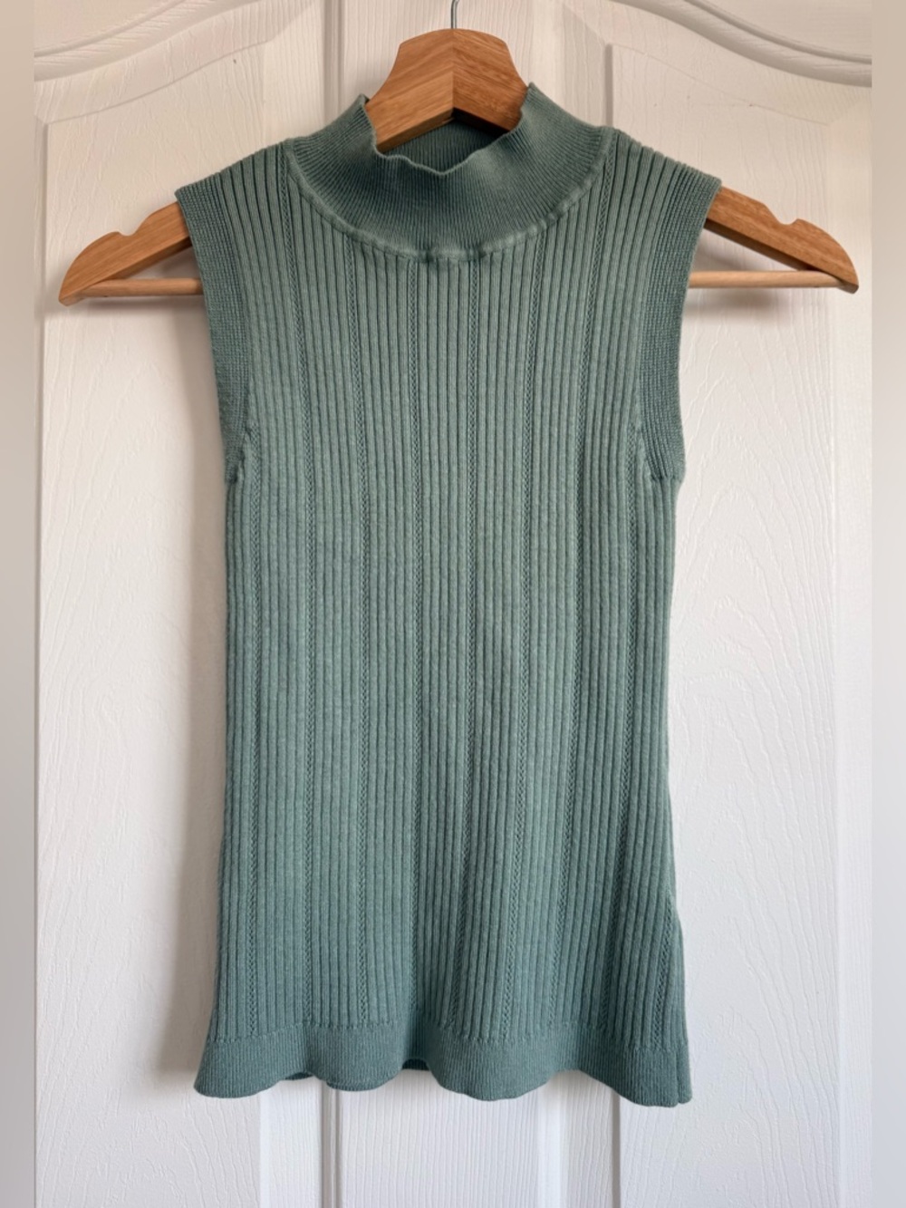 Cyrus Sleeveless Rib Knit Mock Neck Sweater Top - Sage Green - Size XS